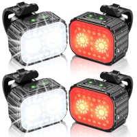 Cuvccn Bike Lights, Rechargeable Bicycle Lights Set Super Bright 8+12 Modes, IPX6 Waterproof Bike Lights for Night Riding/Cycling Safety, Front Light and LED Back Taillight, 58 Hrs Long Battery Life