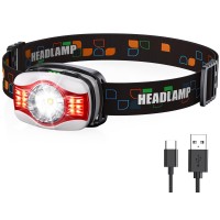 Headlamp Rechargeable, High Lumen Ultra Bright LED Head Lamp, 45° Adjustable Headlight with White Red Light, Lightweight IPX4 Waterproof Head Light Flashlight for Camping Running Hiking Fishing